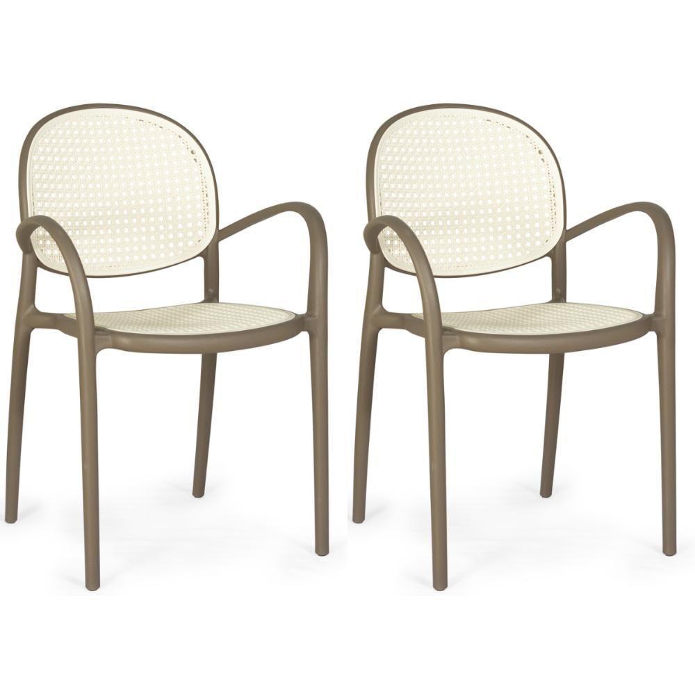 Kit 2 Cadeiras De Jantar Roma Com Braço Para Sala E Cozinha - Branco-cinza Escuro - 1