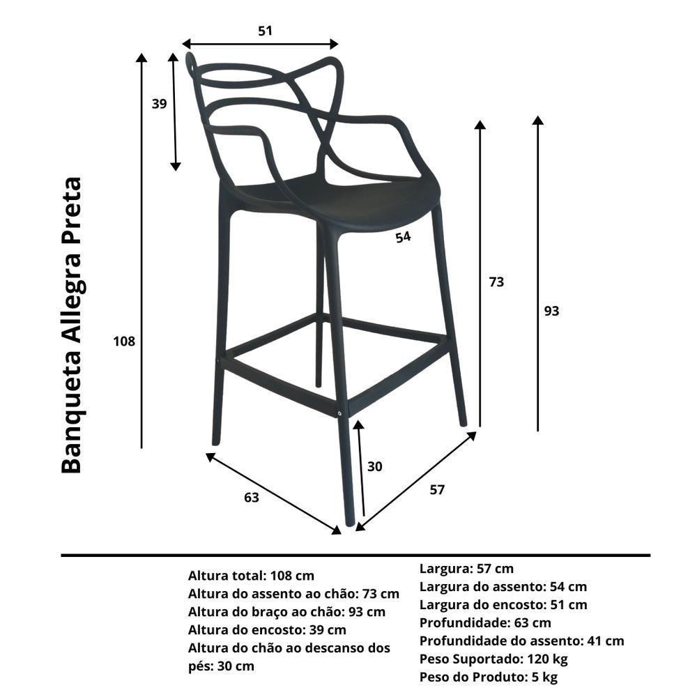 Banqueta Allegra Preta - Kit Com 3 - 2