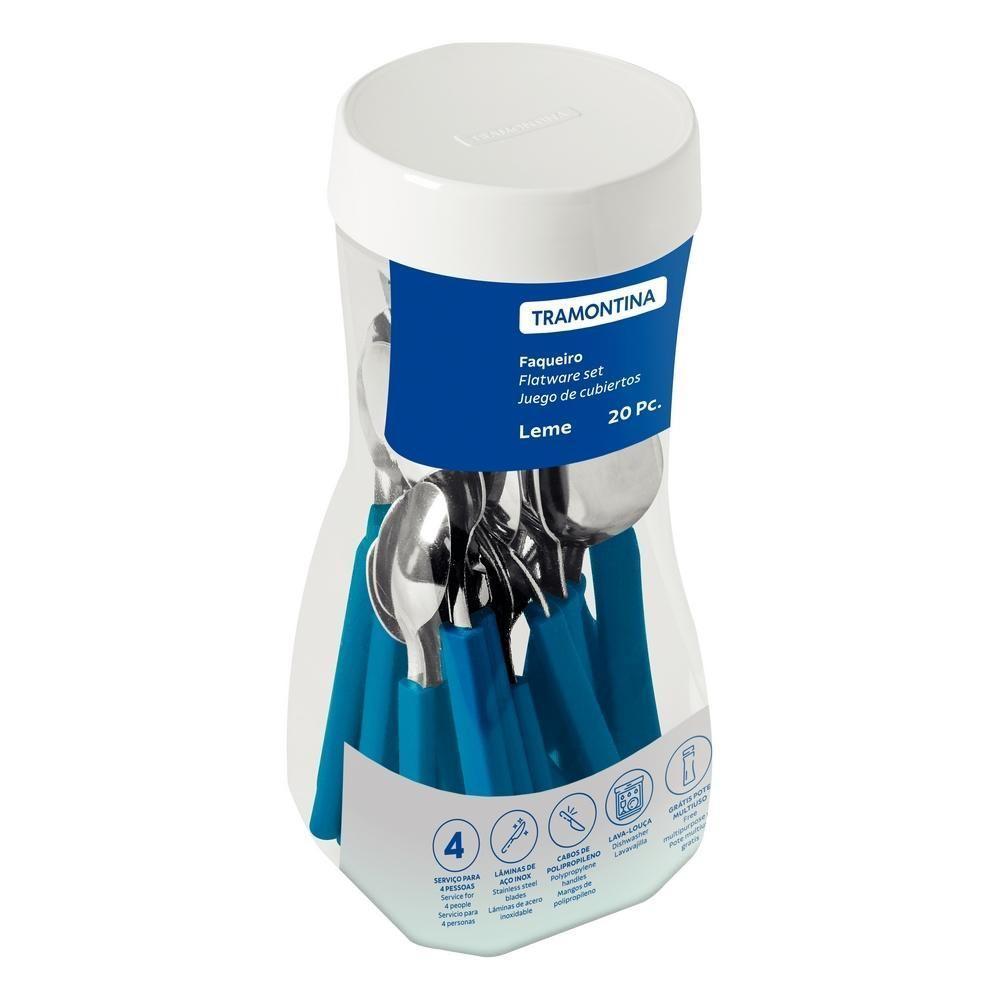 Faqueiro Talheres Leme Inox 20 Peças Tramontina Cores Cor:azul Azul - 4