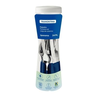 Jogo De Talher Faqueiro Ipanema Aço Inox 24 Peças Tramontina Cor:azul Azul