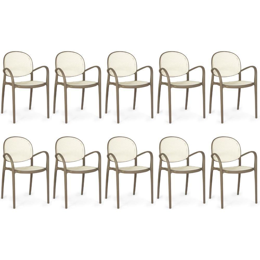 Kit 10 Cadeiras De Jantar Roma Com Braço Para Sala E Cozinha - Branco/cinza Escuro - 1