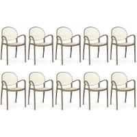 Kit 10 Cadeiras De Jantar Roma Com Braço Para Sala E Cozinha - Branco/cinza Escuro - 1