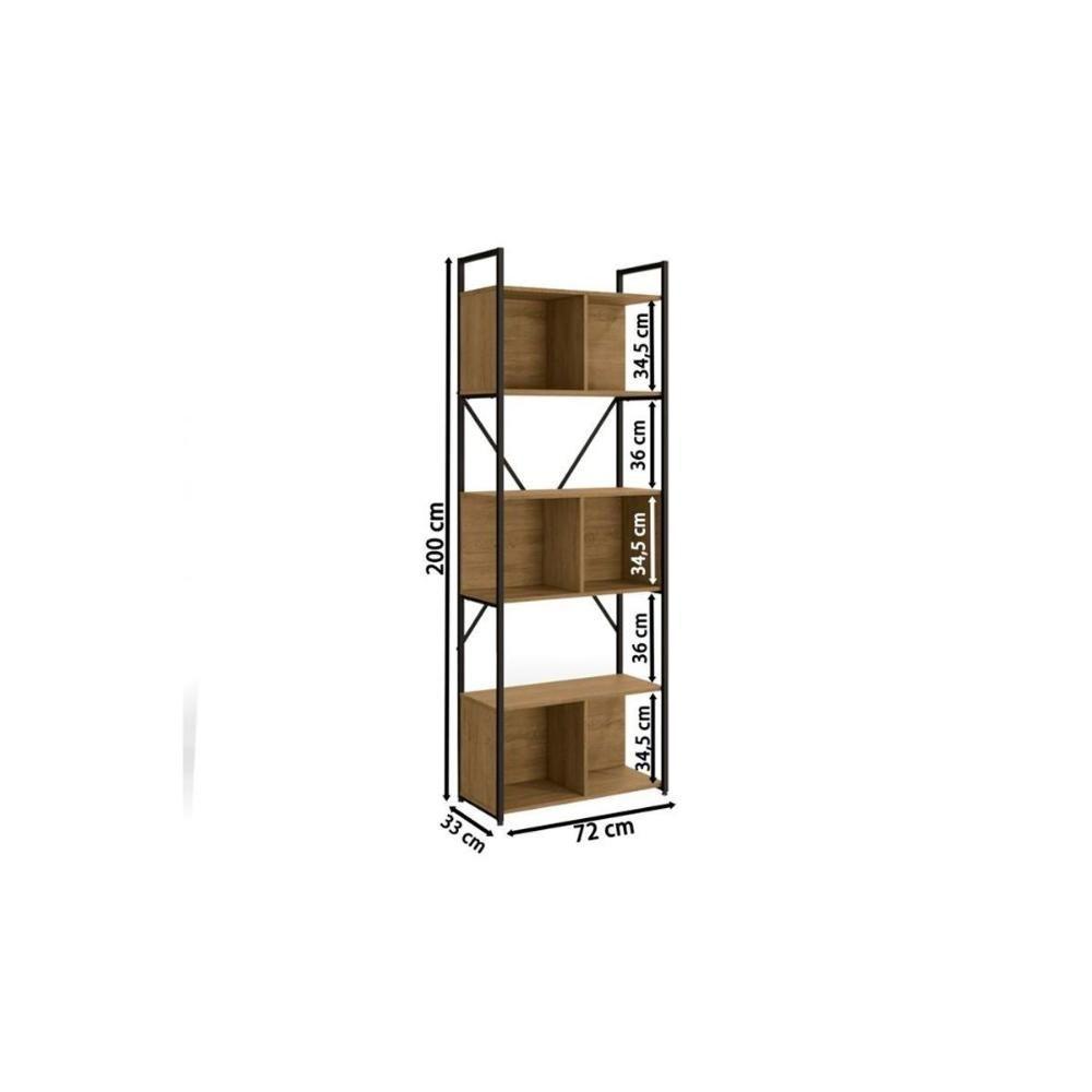 Estante p/Sala Industrial LI014 Kit 3 Un Aço Madeirado 72x200cm Freijo/Preto - Kappesberg - 4