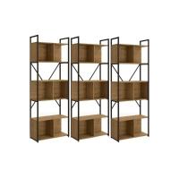 Estante p/Sala Industrial LI014 Kit 3 Un Aço Madeirado 72x200cm Freijo/Preto - Kappesberg - 3