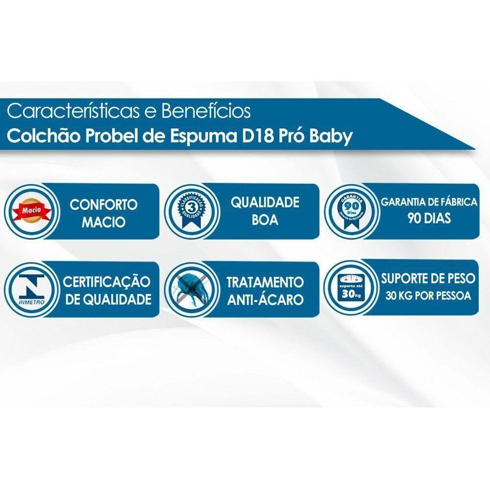 Colchão p/Berço D18 Guarda Costas Pró Baby Infantil - 60x130x10 - Probel - 2