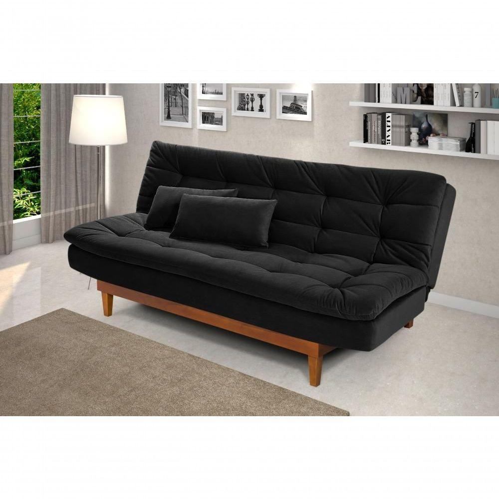 Sofá Cama Dubai 3 Lugares Império Reclinável Casal Pés Madeira Madero Preto 381 - 1