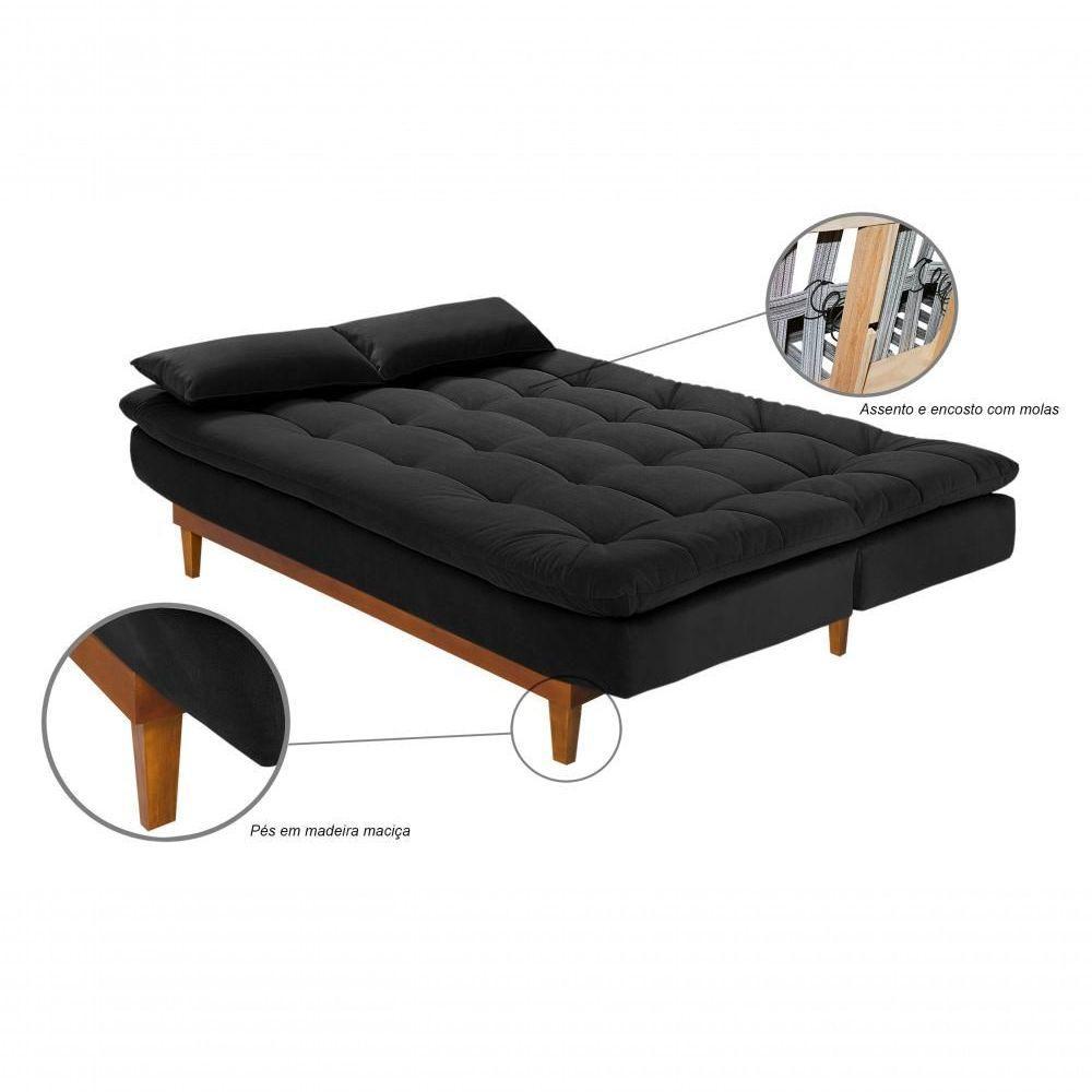 Sofá Cama Dubai 3 Lugares Império Reclinável Casal Pés Madeira Madero Preto 381 - 2