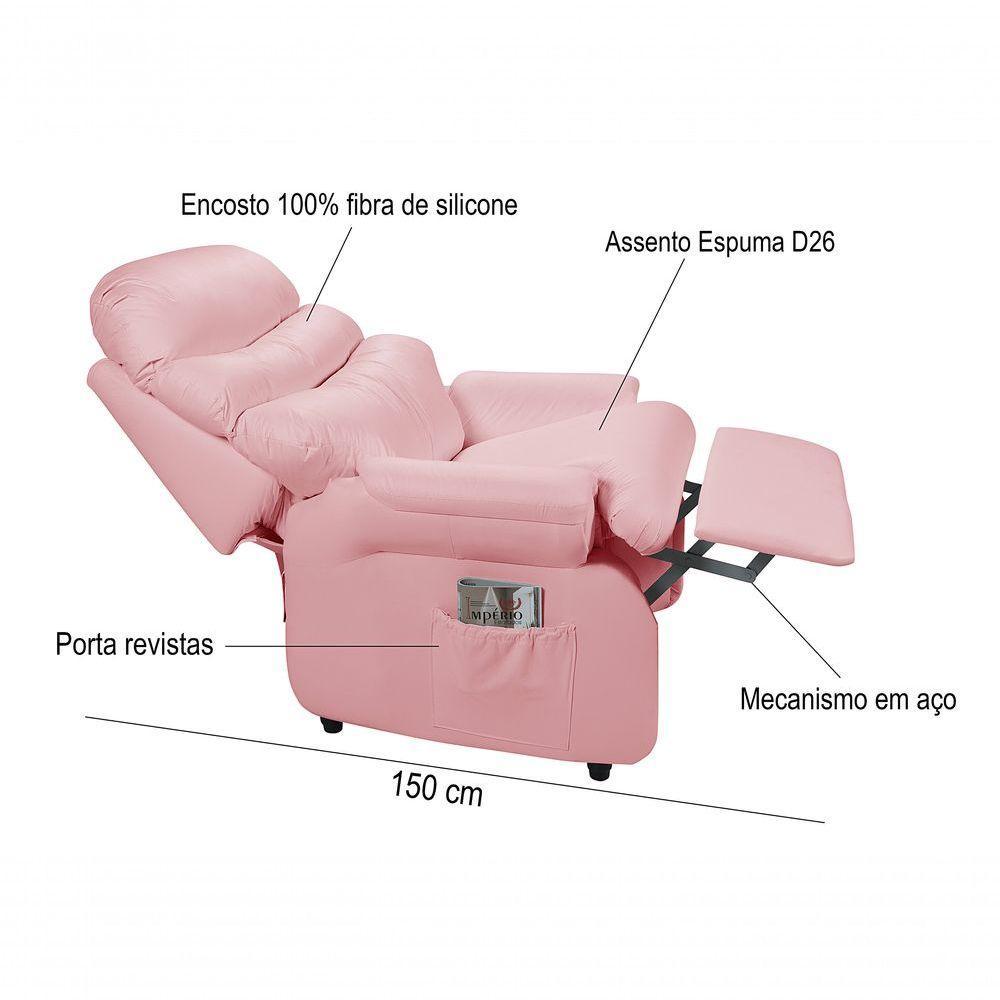 Poltrona Reclinável Barão Papai Mamãe Amamentação Estética Corano Rosa - 3