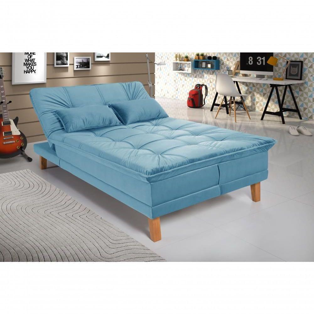 Sofá Cama Berlim 3 Lugares Pés De Madeira Reclinável Confortável Império Azul Turquesa 362 - 1
