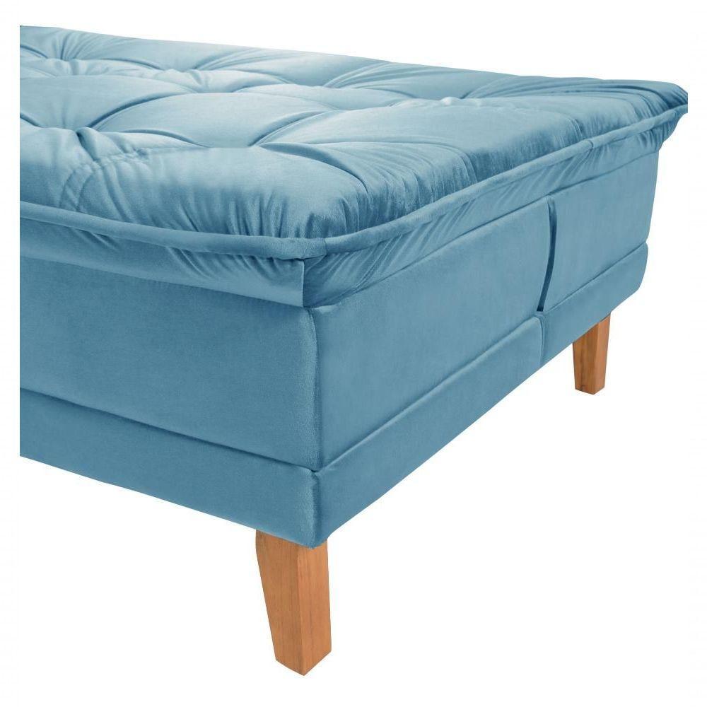 Sofá Cama Berlim 3 Lugares Pés De Madeira Reclinável Confortável Império Azul Turquesa 362 - 2