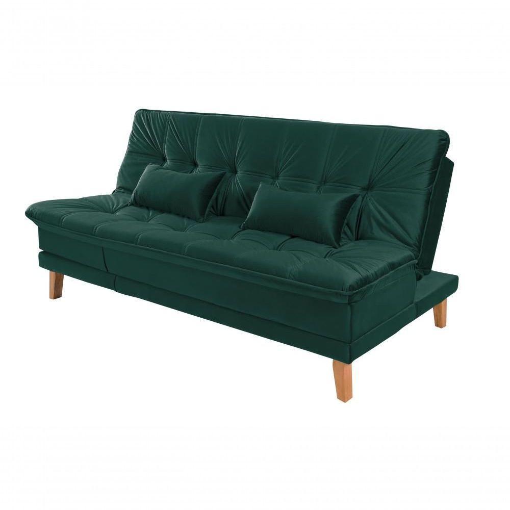 Sofá Cama Berlim 3 Lugares Império Reclinável Casal Pés Madeira Suede Verde 403 - 6