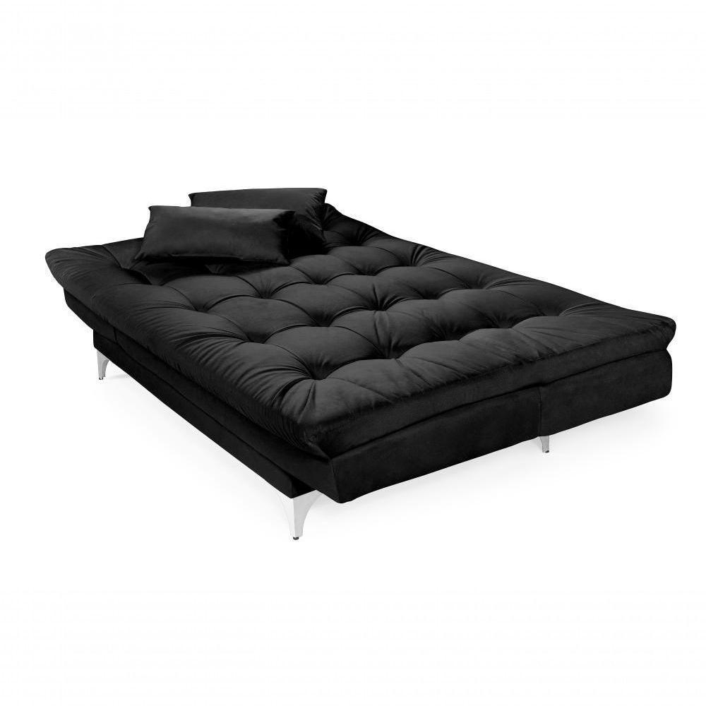 Sofá Cama Versátil 3 Lugares Império Reclinável Casal Pés De Alumínio Suede Preto 381 - 8