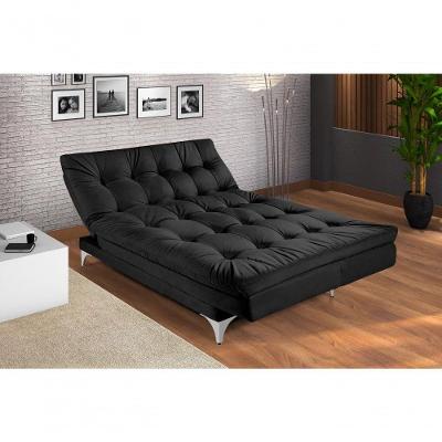 Sofá Cama Versátil 3 Lugares Império Reclinável Casal Pés De Alumínio Suede Preto 381