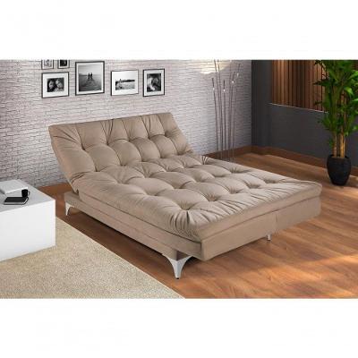 Sofá Cama Versátil 3 Lugares Império Reclinável Casal Pés De Alumínio Suede Chocolate 377
