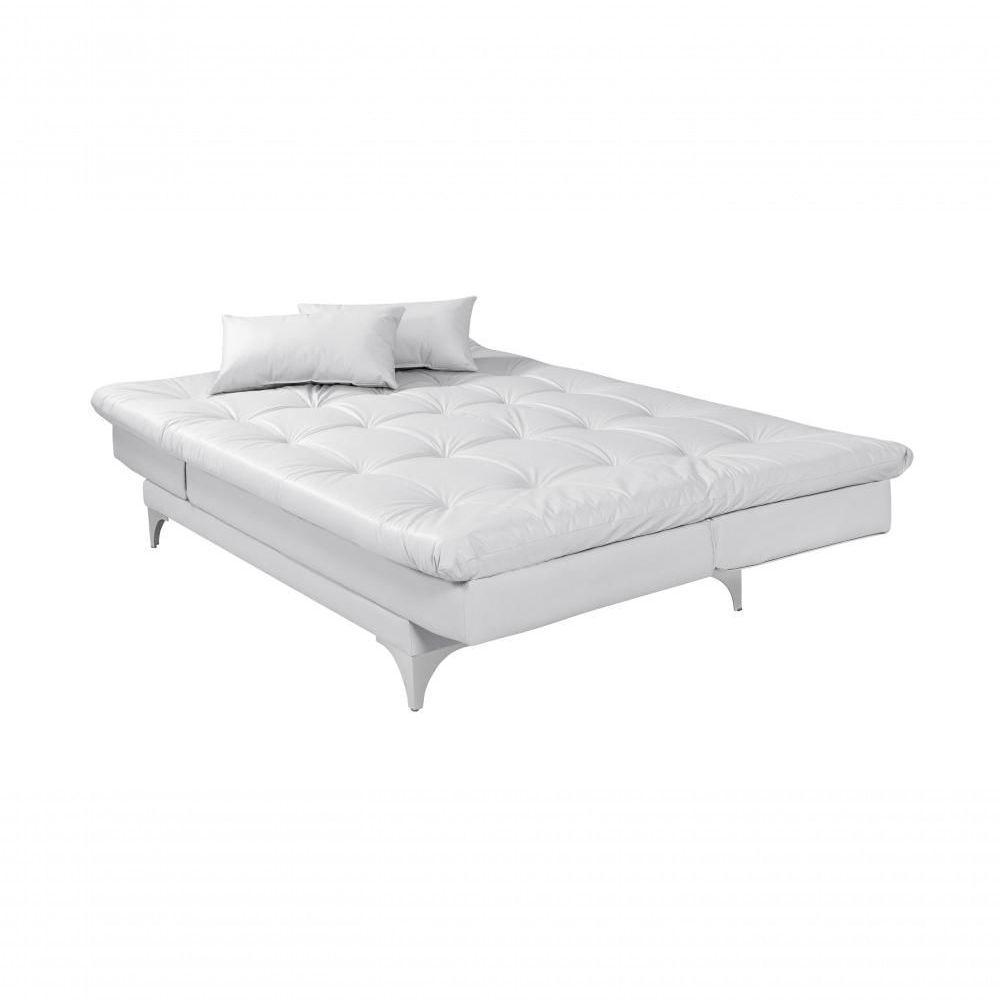 Sofá Cama Versátil 3 Lugares Império Reclinável Casal Pés De Alumínio Corano Branco 036 - 2