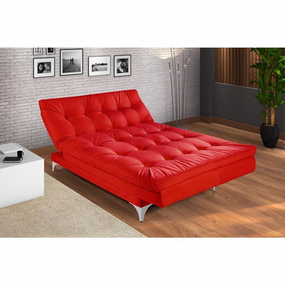 Sofá Cama Versátil 3 Lugares Império Reclinável Casal Pés De Alumínio Suede Vermelho 373 - 7