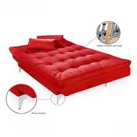Sofá Cama Versátil 3 Lugares Império Reclinável Casal Pés De Alumínio Suede Vermelho 373 - 2