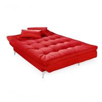 Sofá Cama Versátil 3 Lugares Império Reclinável Casal Pés De Alumínio Suede Vermelho 373 - 5