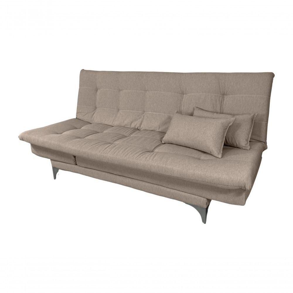 Sofá Cama Versátil 3 Lugares Império Reclinável Casal Pés De Alumínio Linho Bege 201 - 1