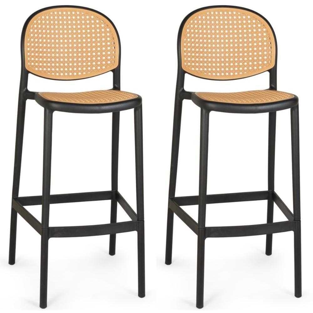 Kit 2 Banqueta Alta Com Encosto Roma Em Polipropileno - Preto - 1