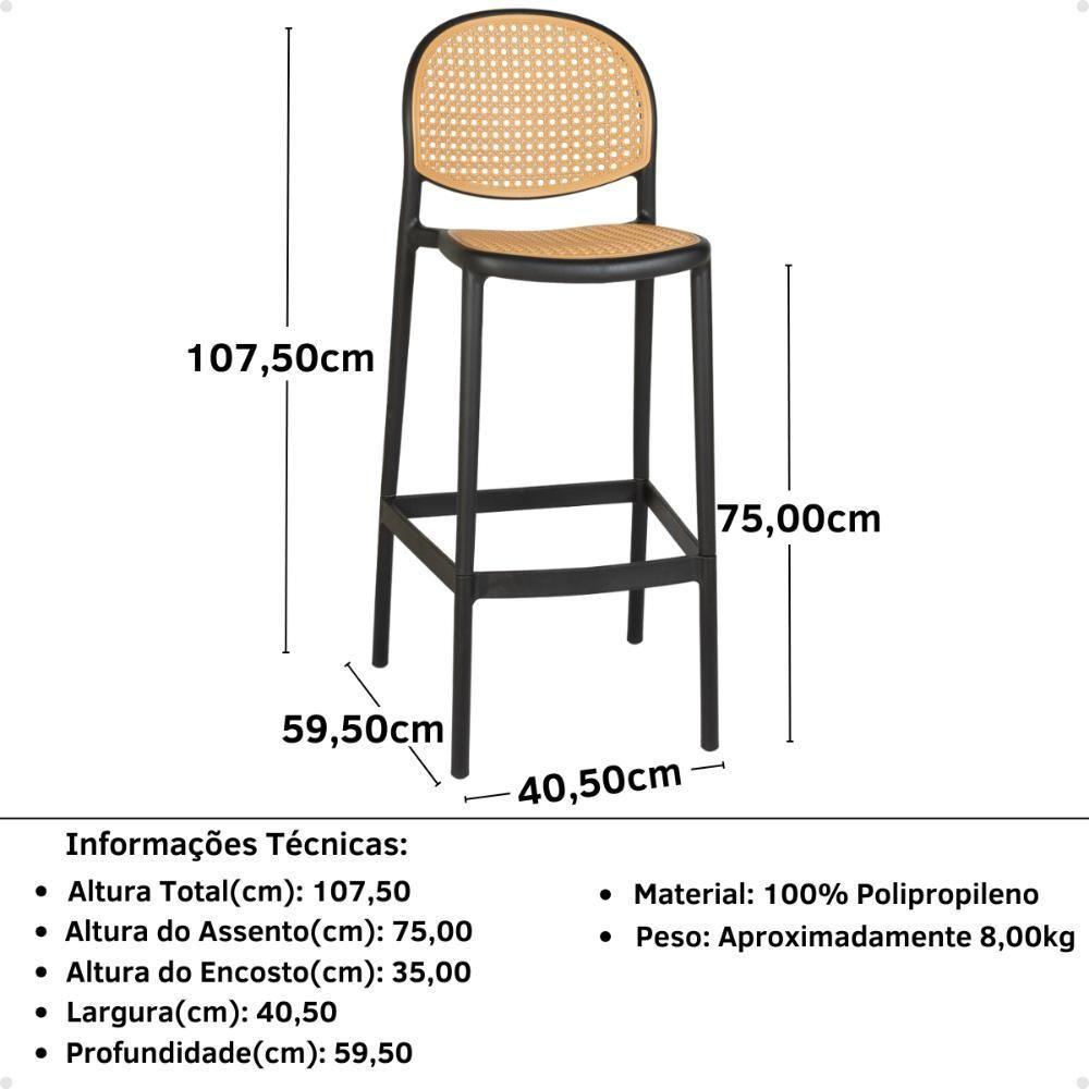 Kit 2 Banqueta Alta Com Encosto Roma Em Polipropileno - Preto - 3