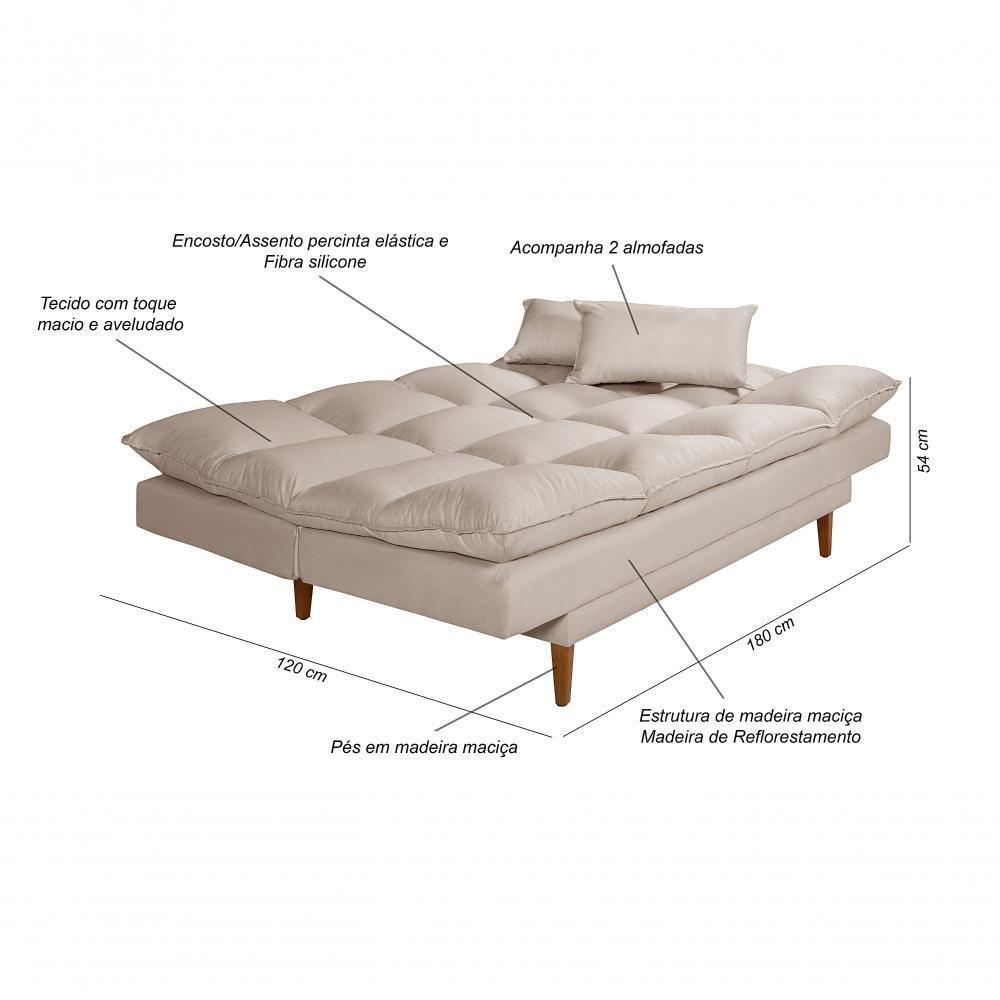 Sofá Cama Andorra 3 Lugares Império Reclinável Casal Pés Madeira Suede Areia 376 - 3