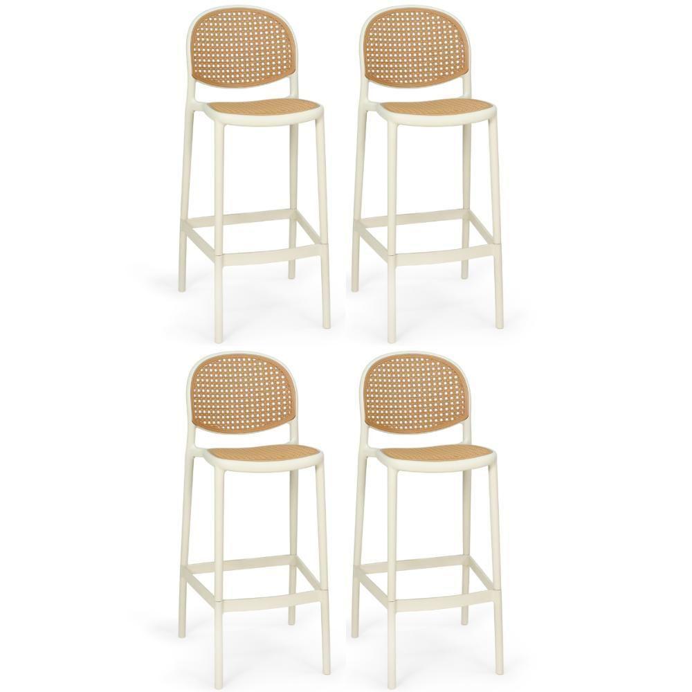 Kit 4 Banqueta Alta Com Encosto Roma Em Polipropileno - Nude - 1