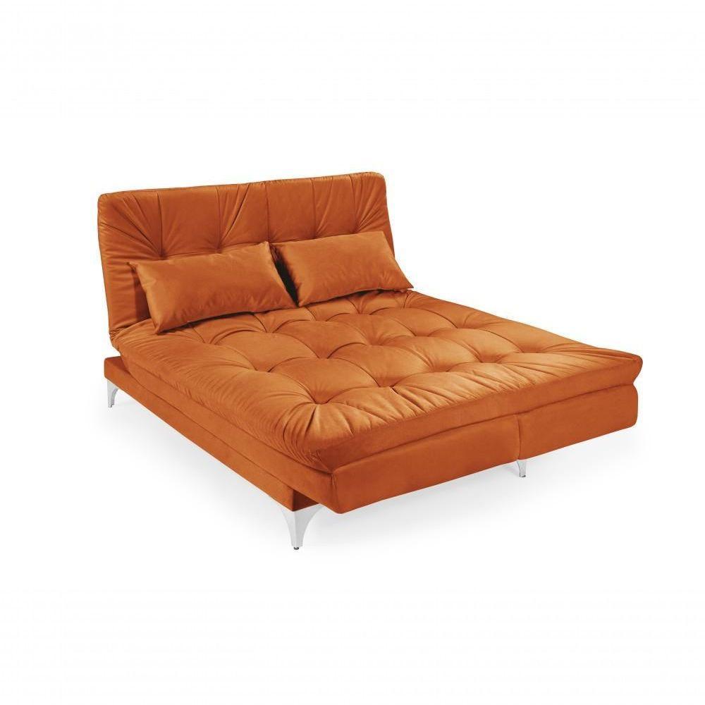 Sofá Cama Versátil 3 Lugares Império Reclinável Casal Pés De Alumínio Suede Terracota 174 - 6