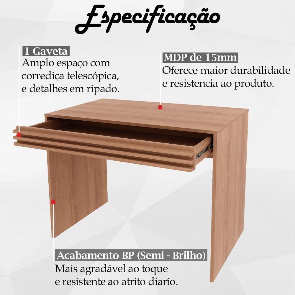 Escrivaninha Mesa Escritorio 1 Gaveta Ripada Me4173 Amendoa Tecno Mobili Amendoa - 3