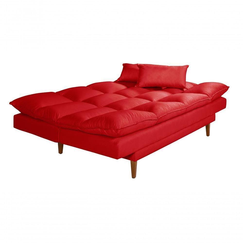 Sofá Cama Andorra 3 Lugares Império Reclinável Casal Pés Madeira Suede Vermelho 373 - 6