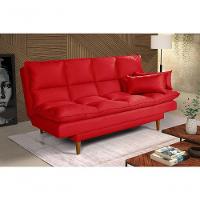 Sofá Cama Andorra 3 Lugares Império Reclinável Casal Pés Madeira Suede Vermelho 373 - 1