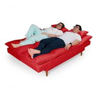 Sofá Cama Andorra 3 Lugares Império Reclinável Casal Pés Madeira Suede Vermelho 373 - 2