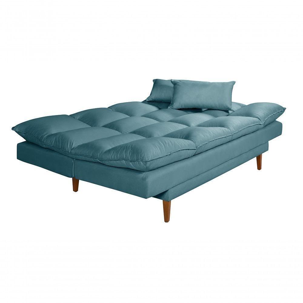 Sofá Cama Andorra 3 Lugares Império Reclinável Casal Pés Madeira Suede Azul Turquesa 362 - 5