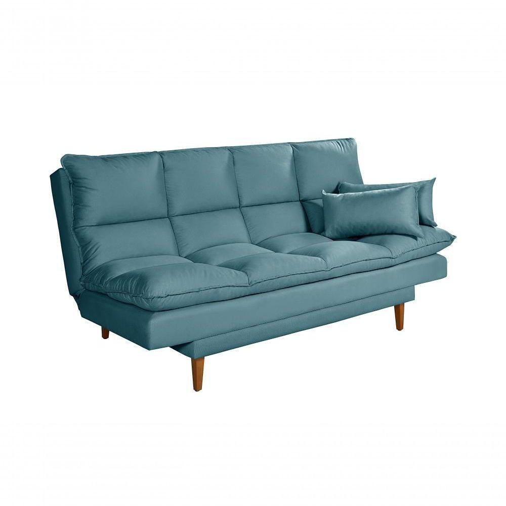 Sofá Cama Andorra 3 Lugares Império Reclinável Casal Pés Madeira Suede Azul Turquesa 362 - 7