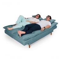 Sofá Cama Andorra 3 Lugares Império Reclinável Casal Pés Madeira Suede Azul Turquesa 362 - 3