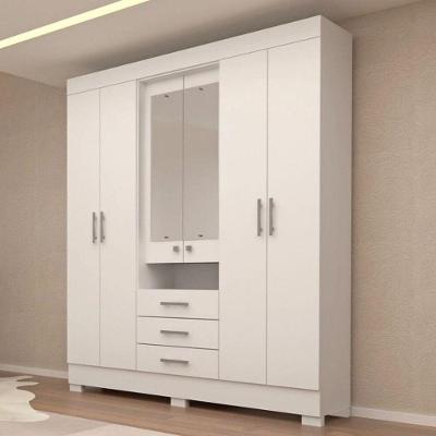 Guarda Roupa Casal Débora 6 Portas Bater 3 Gavetas Branco MDF com Espelho ACP Móveis