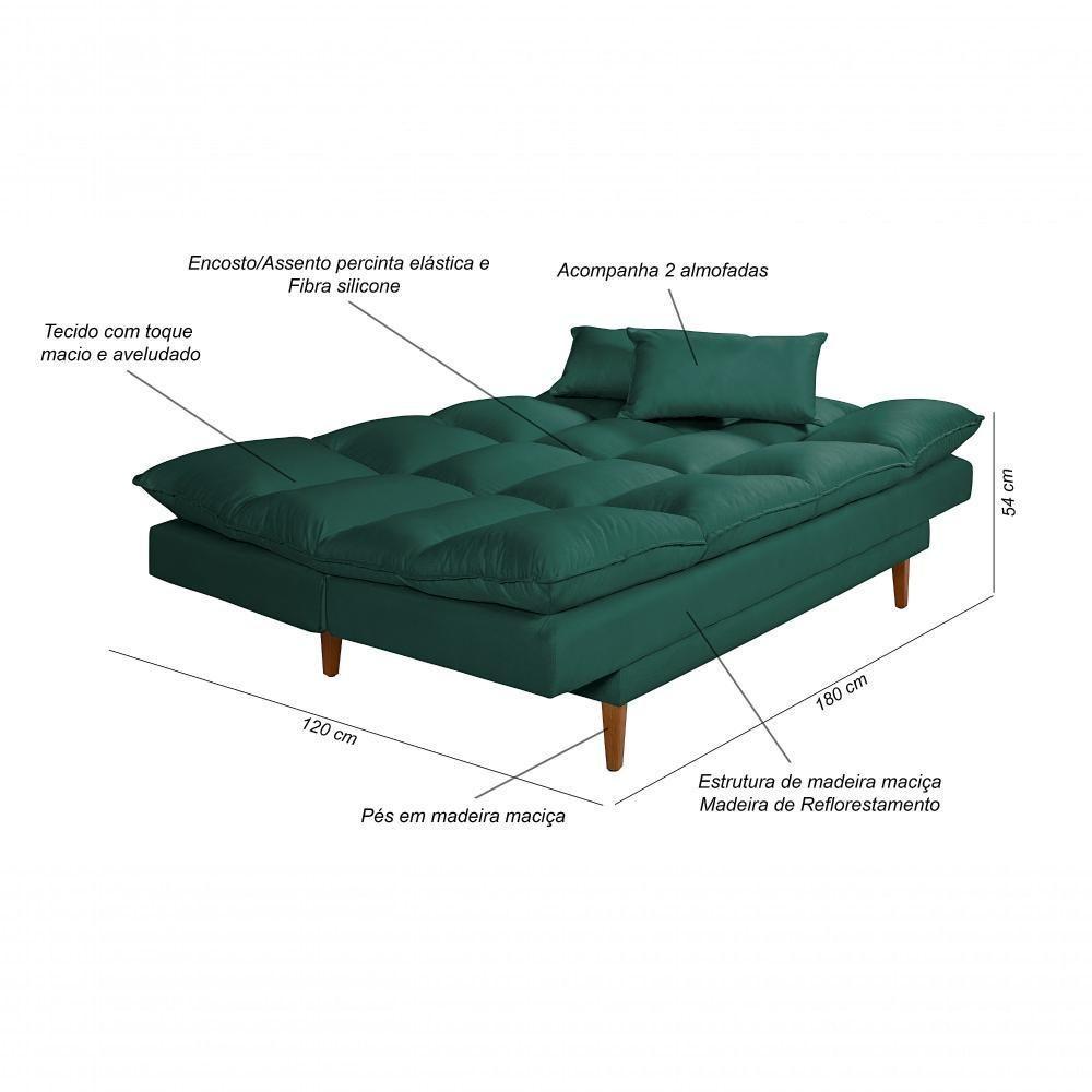 Sofá Cama Andorra 3 Lugares Império Reclinável Casal Pés Madeira Suede Verde 403 - 3