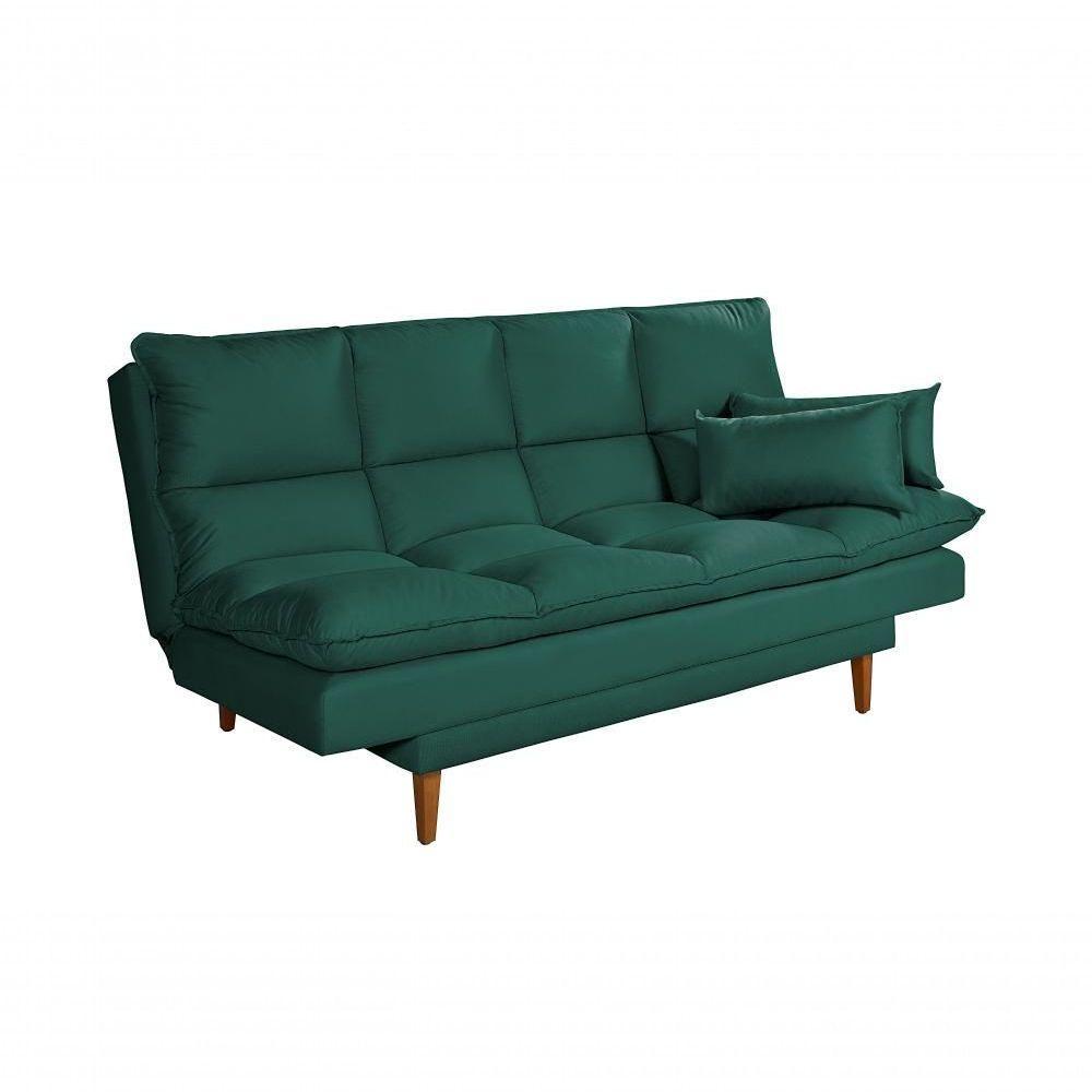 Sofá Cama Andorra 3 Lugares Império Reclinável Casal Pés Madeira Suede Verde 403 - 5