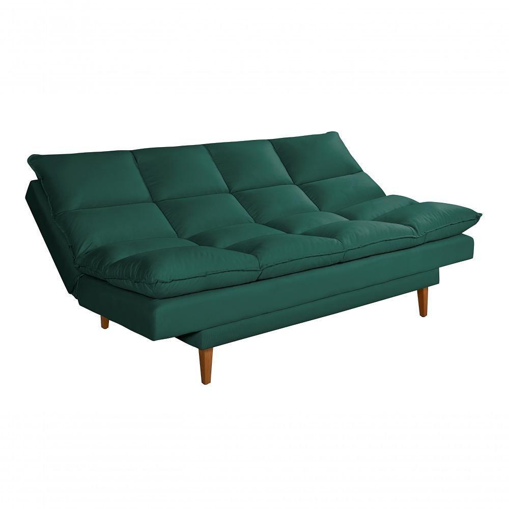 Sofá Cama Andorra 3 Lugares Império Reclinável Casal Pés Madeira Suede Verde 403 - 6