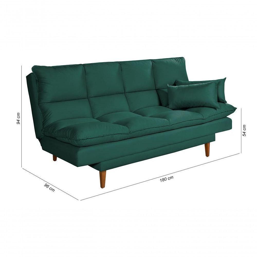 Sofá Cama Andorra 3 Lugares Império Reclinável Casal Pés Madeira Suede Verde 403 - 7