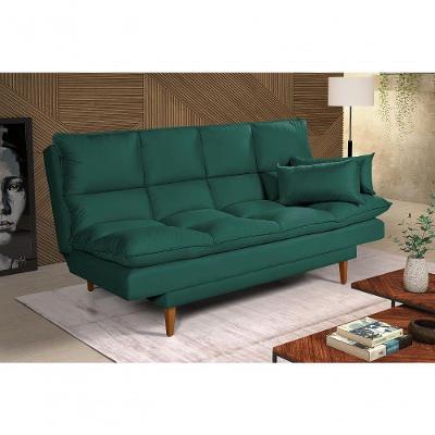 Sofá Cama Andorra 3 Lugares Império Reclinável Casal Pés Madeira Suede Verde 403