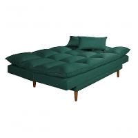 Sofá Cama Andorra 3 Lugares Império Reclinável Casal Pés Madeira Suede Verde 403