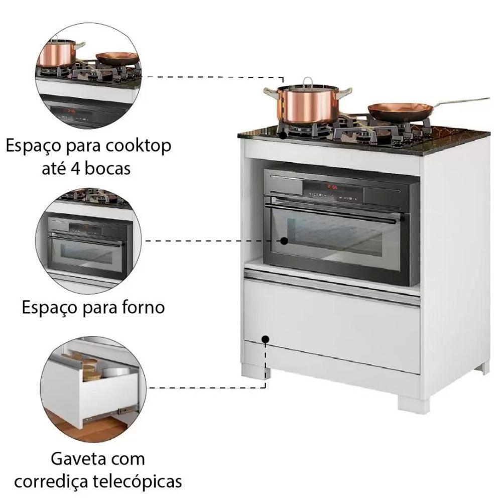 Balcão Para Cooktop 4 Bocas Com 1 Gaveta Nt3110 Notável Branco New/ Granito - 4