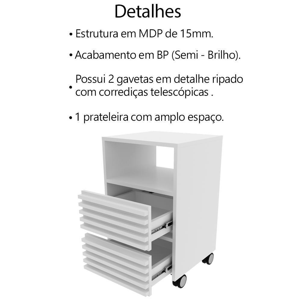 Gaveteiro Com Rodizio E 2 Gavetas Ripado Me4175 Branco Tecno Mobili Branco - 3