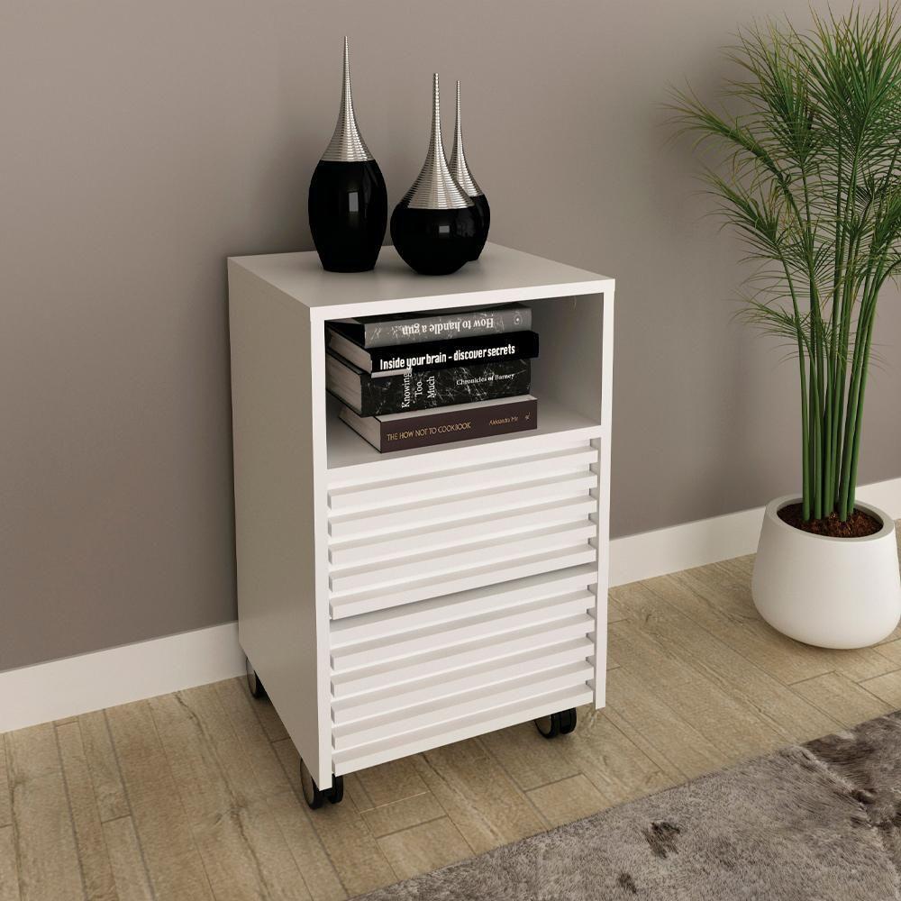 Gaveteiro Com Rodizio E 2 Gavetas Ripado Me4175 Branco Tecno Mobili Branco - 5