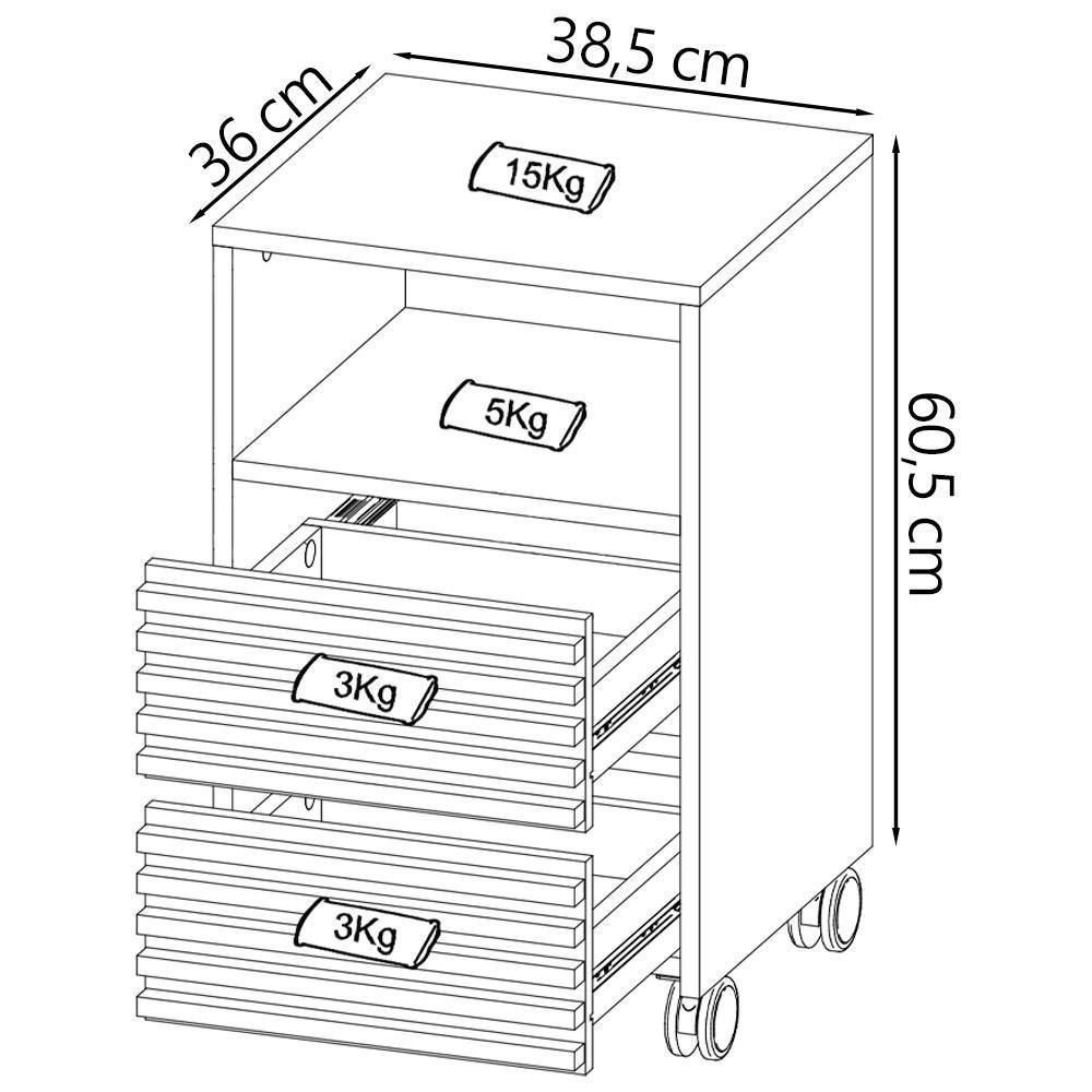 Gaveteiro Com Rodizio E 2 Gavetas Ripado Me4175 Branco Tecno Mobili Branco - 7