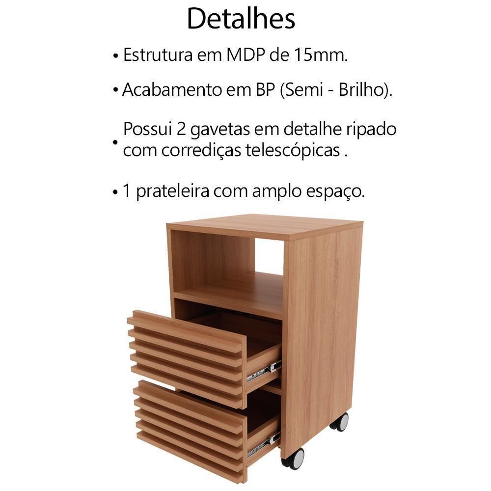 Gaveteiro Com Rodizio E 2 Gavetas Ripado Me4175 Amendoa Tecno Mobili Amendoa - 4