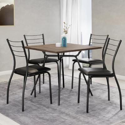 Conjunto de Jantar Fortaleza 4 Lugares Tampo em MDP com Cadeiras Estofadas Preto Mesa Quadrada 90cm