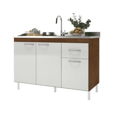 Balcão Para Pia De 120 Cm Sem Tampo Suiça Fidelitá Com 3 Portas 1 Gaveta Noce/off-white