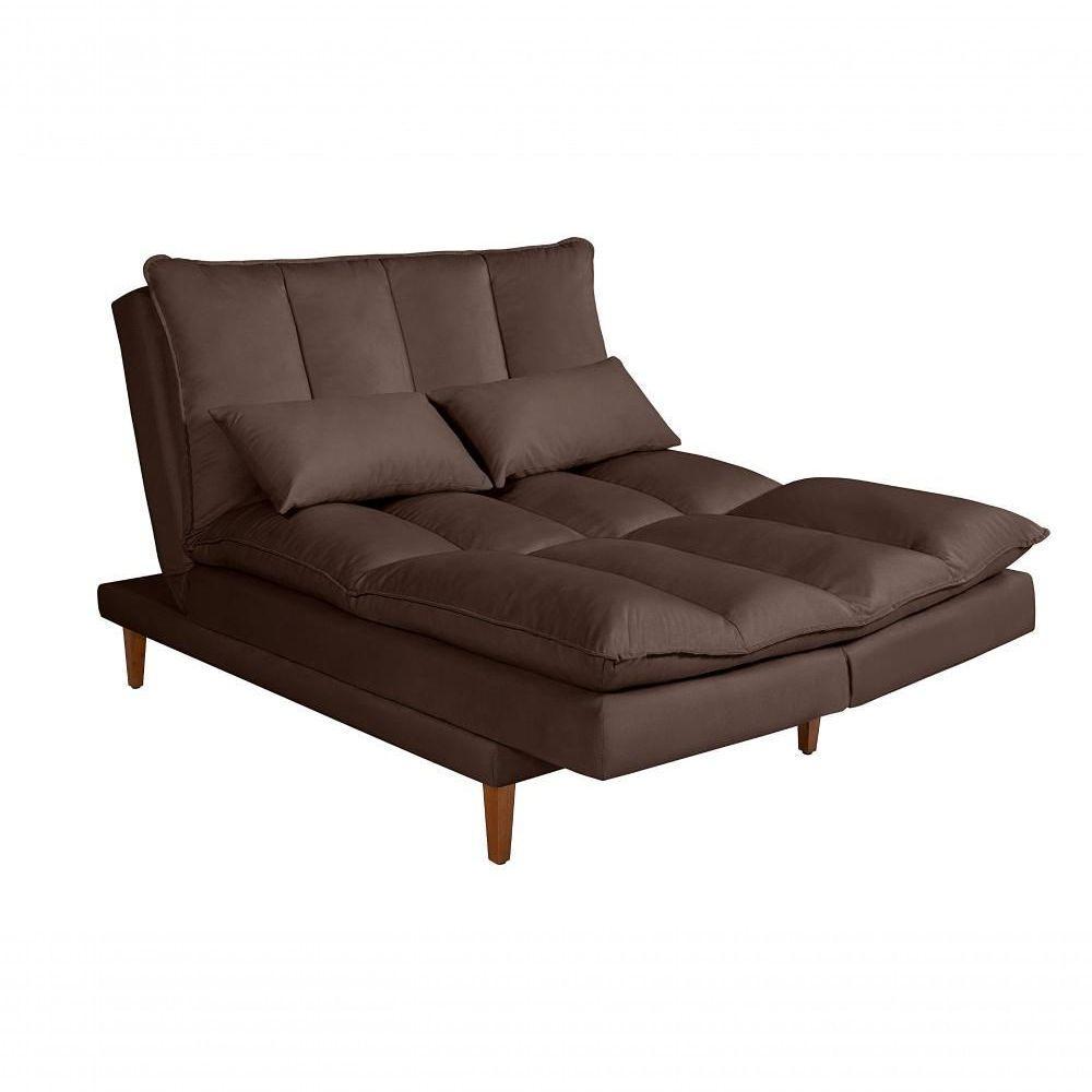 Sofá Cama Vancouver 3 Lugares Império Reclinável Casal Pés Madeira Suede Marrom 379 - 1